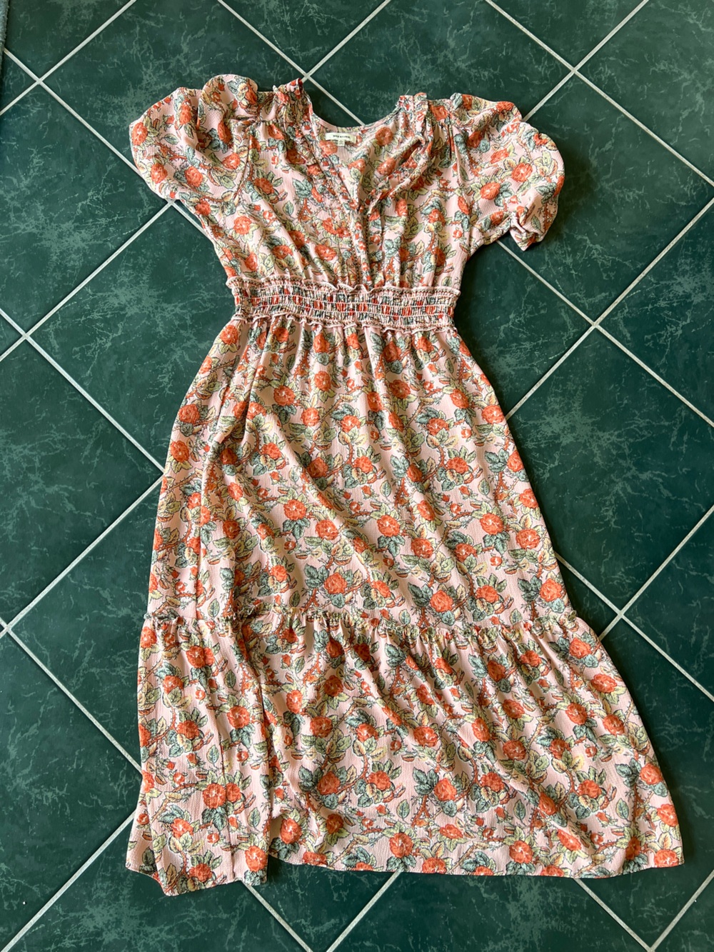 Max Studio Pink Floral Midi Dress with Ruffle Hem